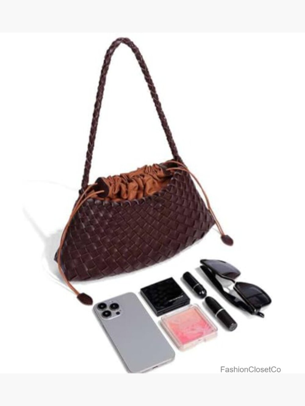 Suede Woven Hobo Bag Faux Leather Tote Shoulder Purse Vintage - Picture 6 of 7